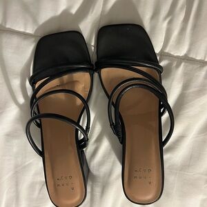 Black strappy block heels